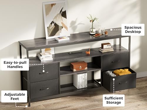 Black 4 Drawer TV Stand Dresser with Power Outlets and LED Lights Q19379
