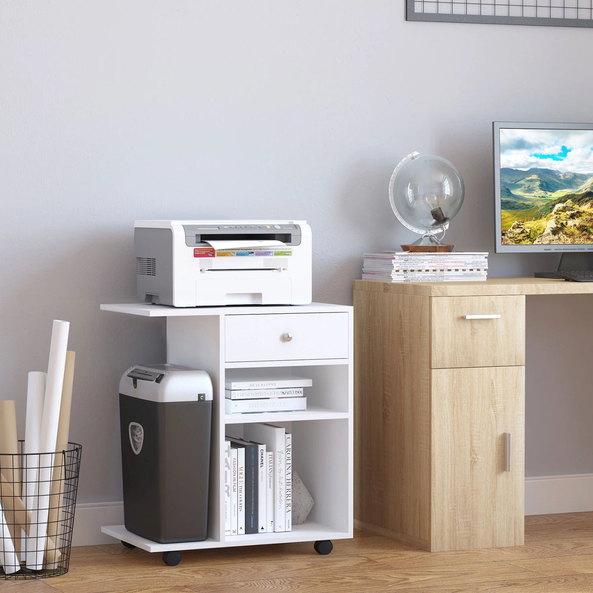 Printer Table Desk with Wheels and Adjustable Shelf H81237