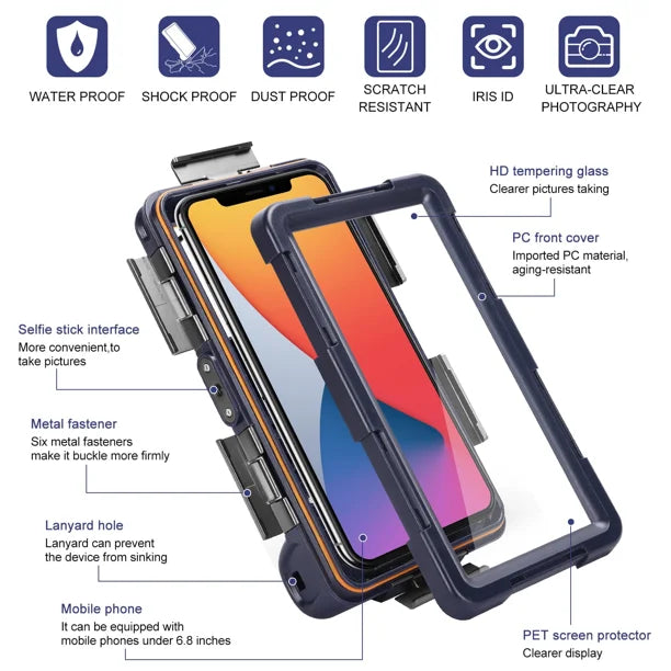 Waterproof Protective Case for Phones Up to 6.9 Inch with Lanyard V106