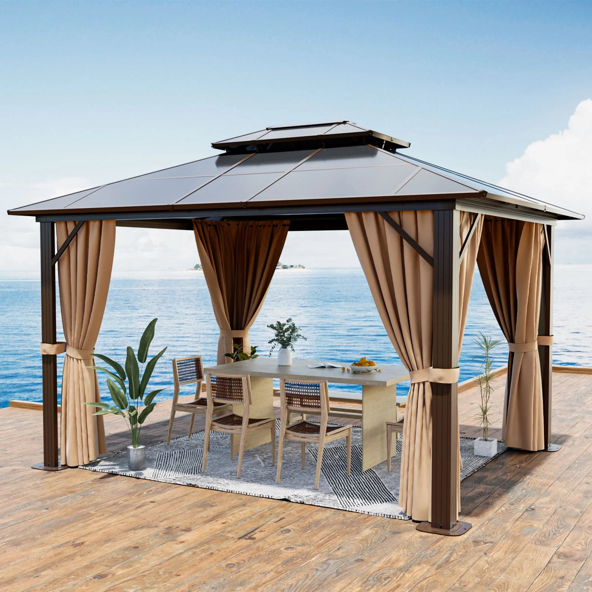 10 ft. x 12 ft. Hardtop Gazebo with Curtain and Netting K647