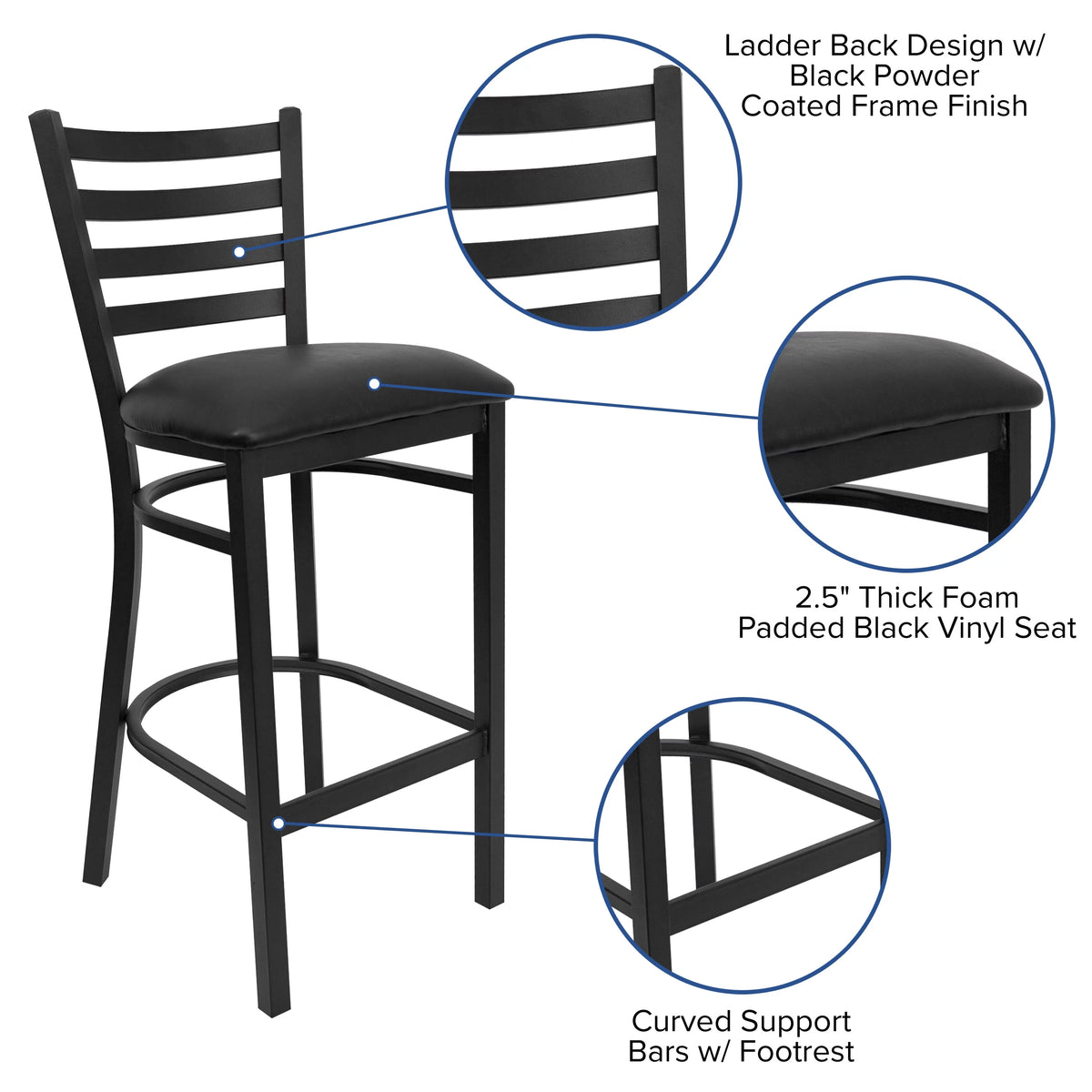 Black Ladder Back Metal Barstool R9298