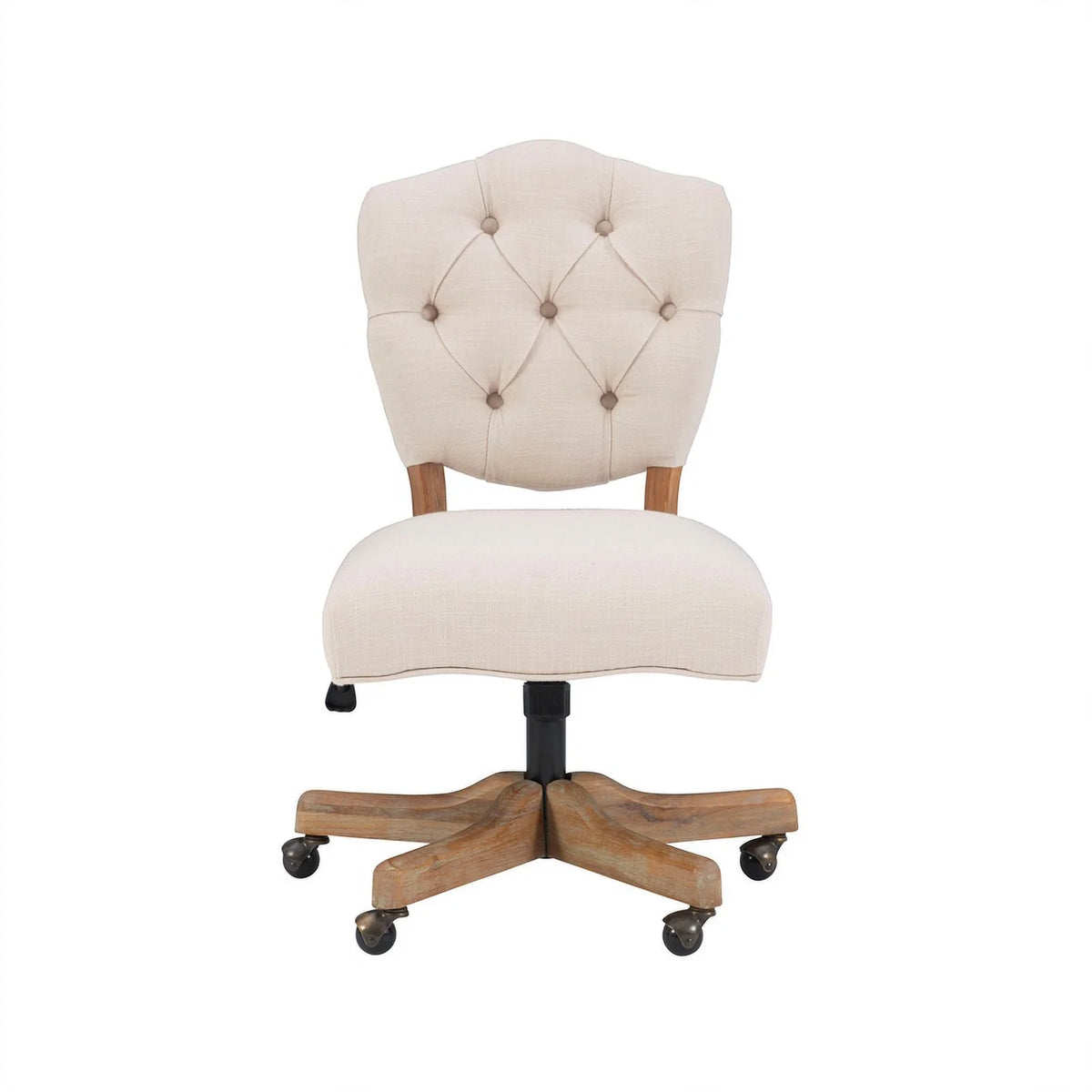 Beige Wood Upholstered Swivel Office Chair X4535