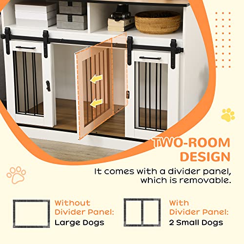White Dog Crate Furniture with Shelves, Sliding Doors, 47" x 23.5" x 35" Q327129