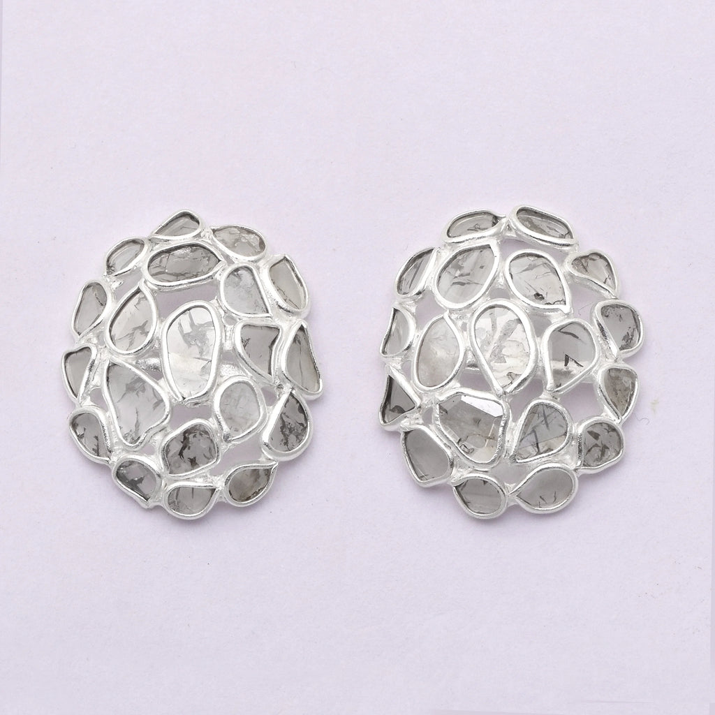 1.50 CTW Natural Diamond Polki Cluster Studs 925 Sterling Silver Earrings R123