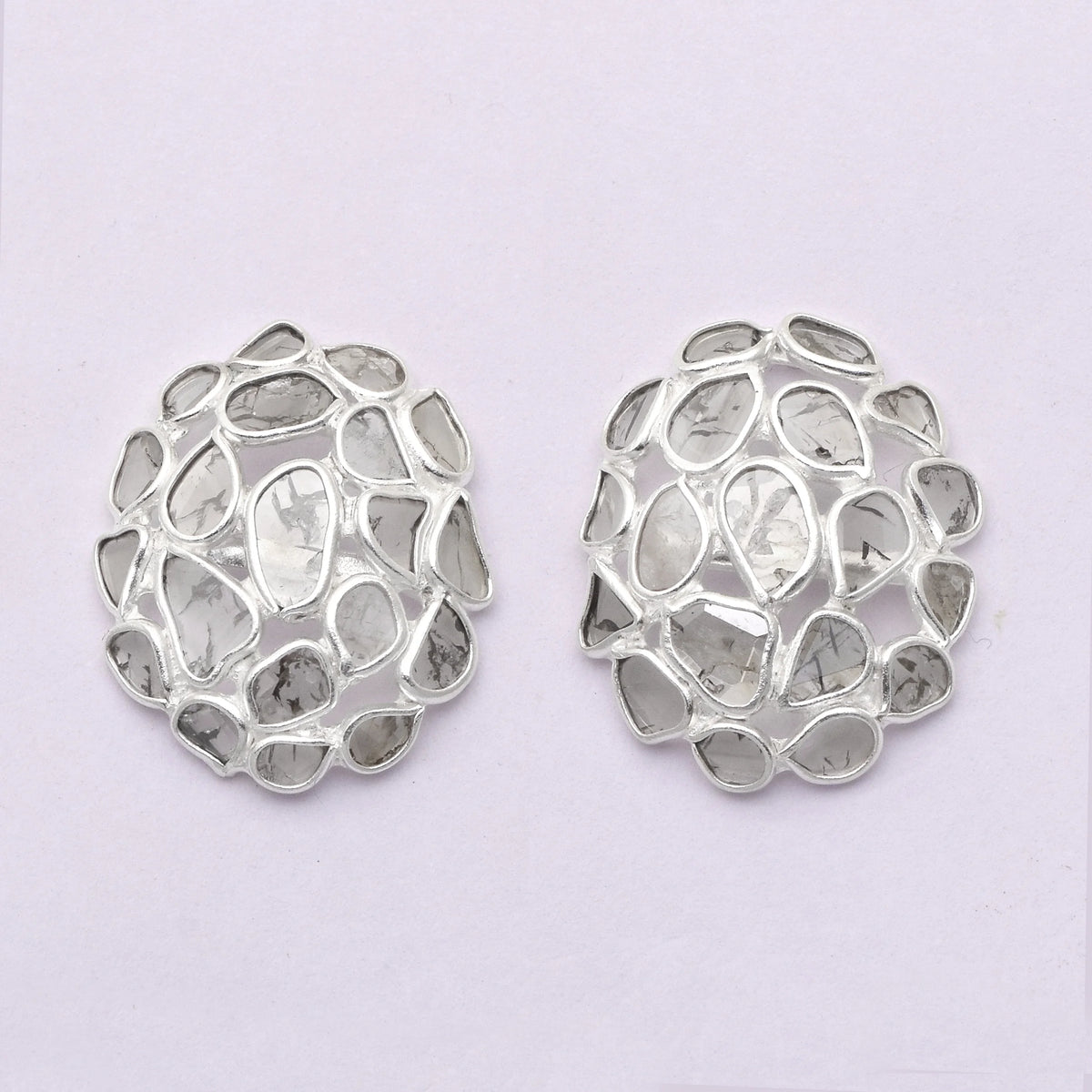 1.50 CTW Natural Diamond Polki Cluster Studs 925 Sterling Silver Earrings R123