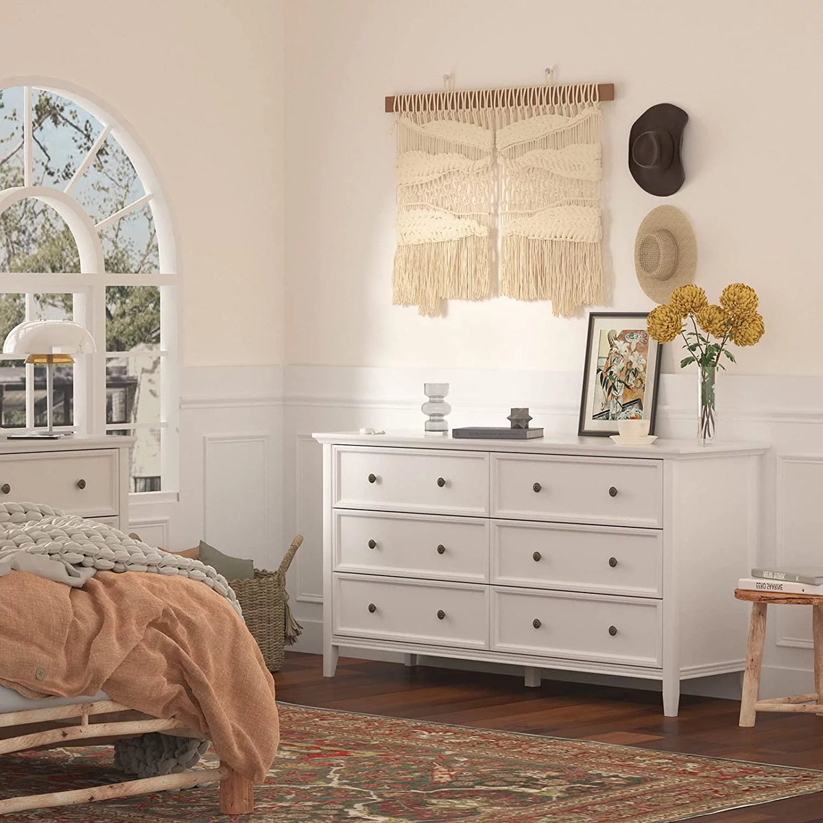 6 Drawer Double Dresser 55 inch Solid Wood White K853228