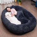 75"x48"x14" Dark Grey Faux Fur Human Size Dog Bed W76521