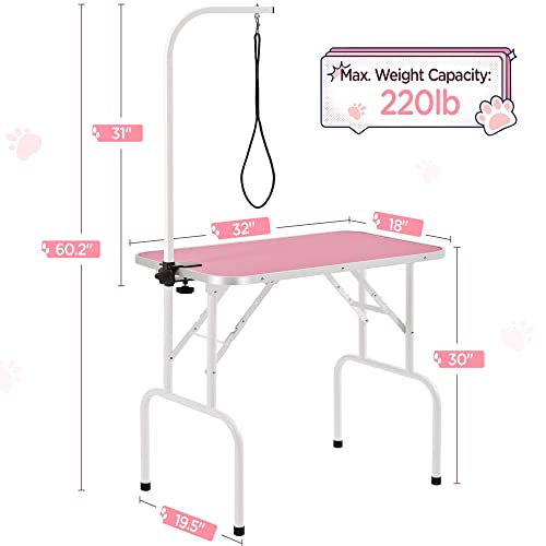 32in Foldable Pet Grooming Table with Adjustable Arm & Noose D461676