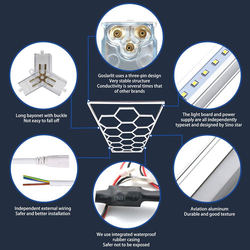 15 Hexagonal Grid LED Shop Lights for Garage with White Border Q822