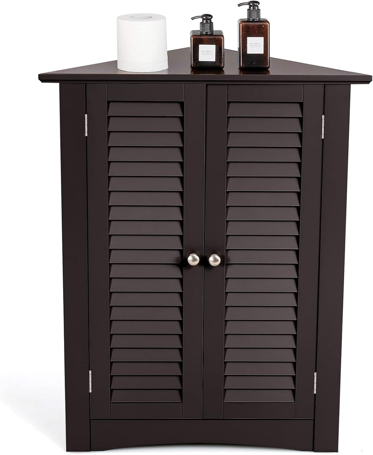 White Corner Storage Cabinet with Double Shutter Doors and Adjustable Shelf A154