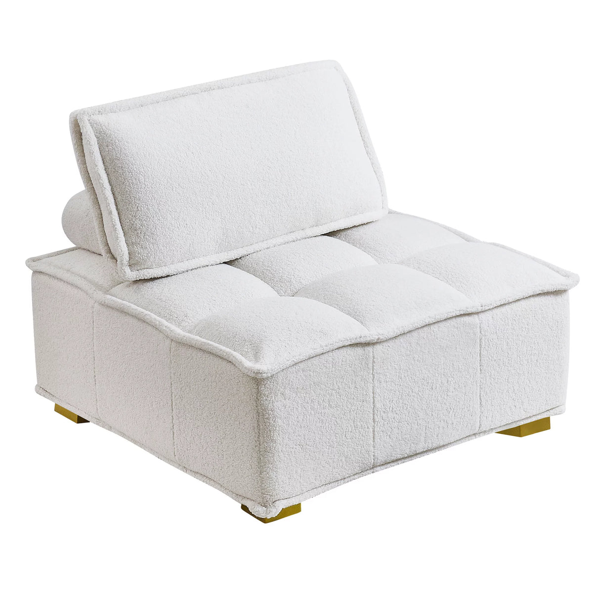 White Teddy Fabric Armless Accent Chair with Cushion N8106