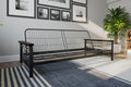 Full Size Metal Futon Frame with Espresso Wood Armrests H8467