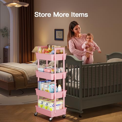 White 3 Tier Plastic Rolling Cart with Lockable Wheels D654