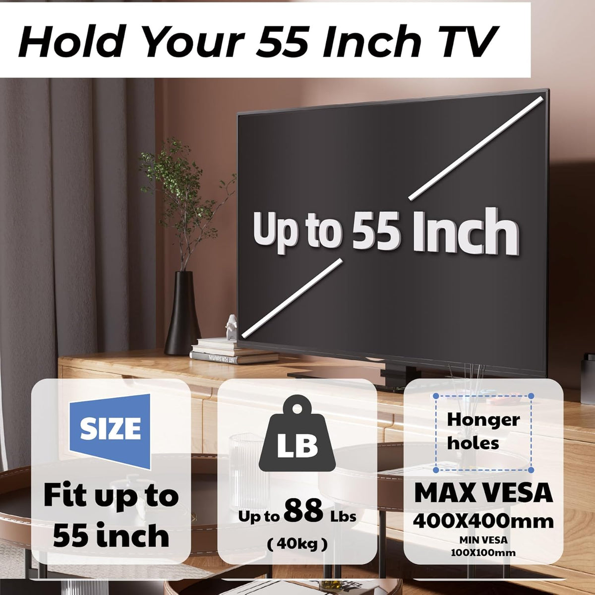 Swivel Height Adjustable TV Stand with Tempered Glass Base, BLACK Z7396
