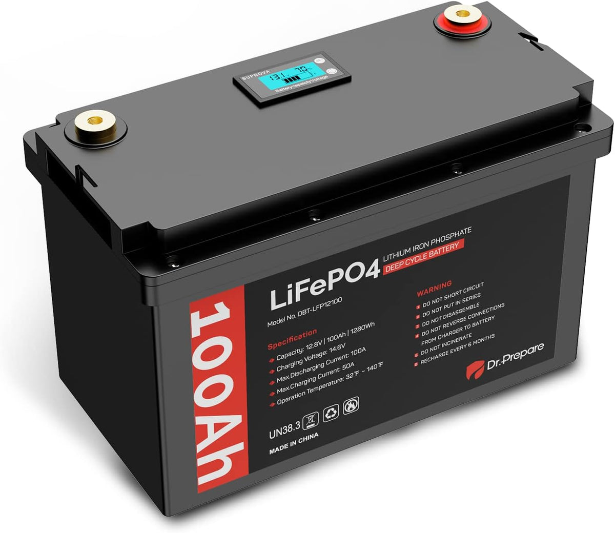 12V 100Ah LiFePO4 Lithium Deep Cycle Battery with Monitor Screen R909889
