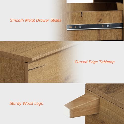 Oak Brown 6 Drawer TV Stand with 1 End Table 2 Drawers Charging Station 2 Pieces Wood Furniture Set M284