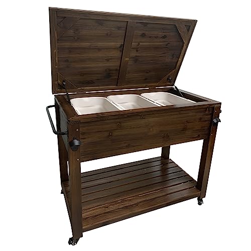 100-Quart Wooden Patio Cooler with Wheels N82657
