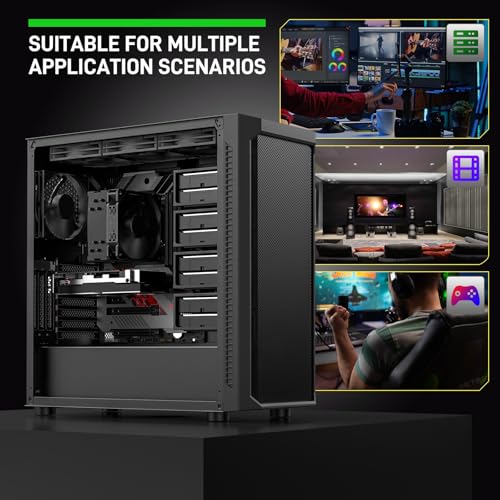 Black Mid Tower Computer Case with 4x120mm Fans U478597