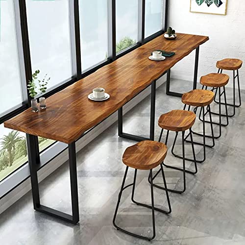 86.6" Brown Solid Wood Rectangular Bar Table with 4 Stools W37352