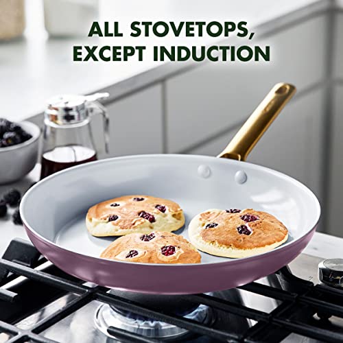 10" and 12" Hard Anodized Ceramic Nonstick Frying Pan Skillet Set, Gold Handle, Sunrise Yellow G255832