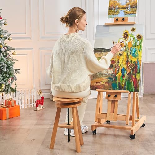 Natural Solid Beech Wood Swivel Stool C295946