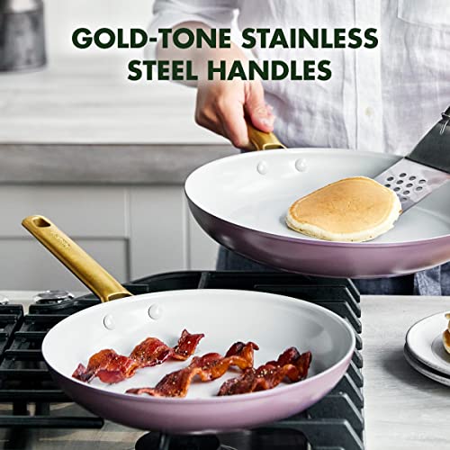 10" and 12" Hard Anodized Ceramic Nonstick Frying Pan Skillet Set, Gold Handle, Sunrise Yellow G255832