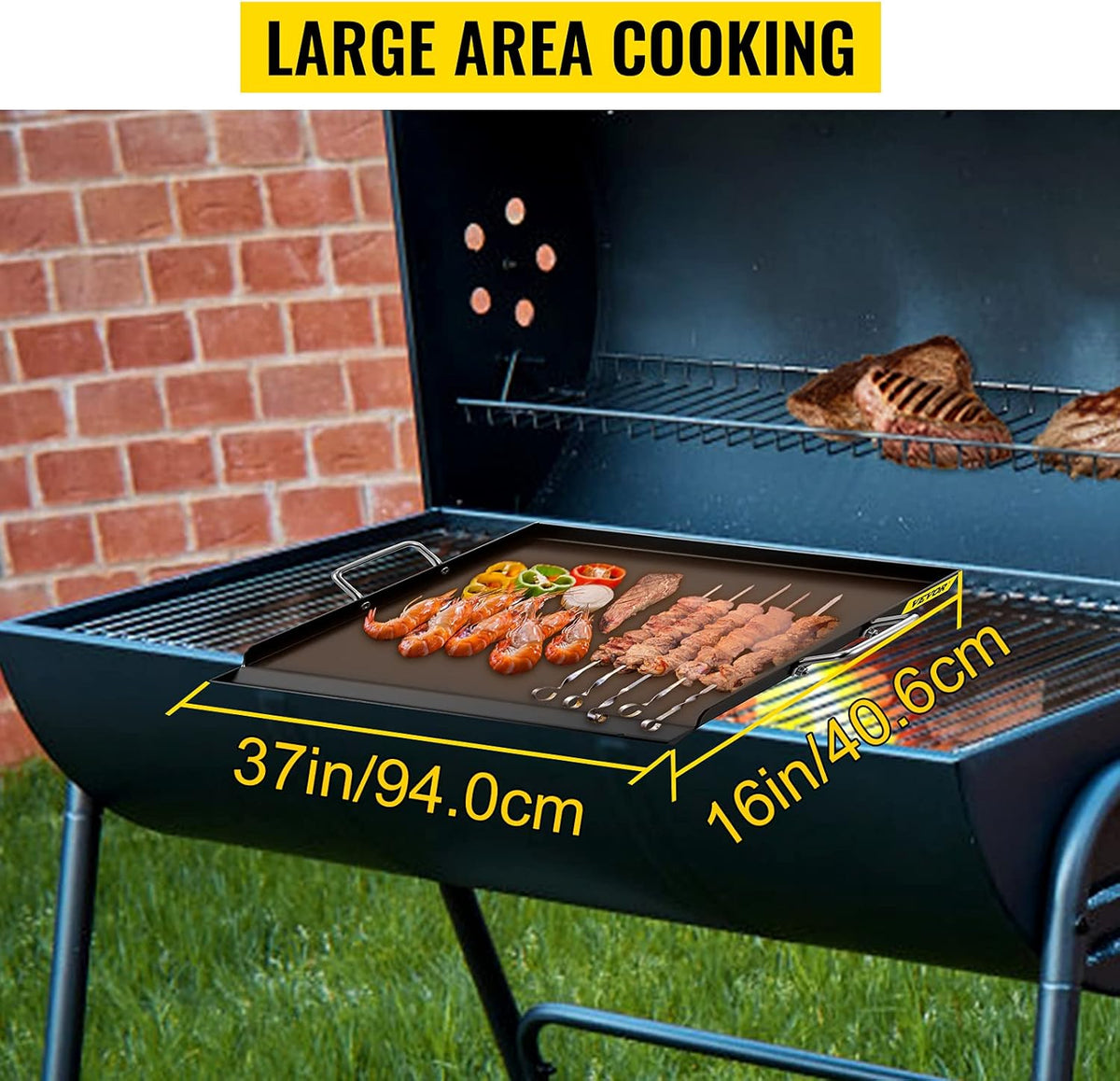 Carbon Steel Griddle, 16 x 37 Flat Top Plate with 2 Handles R5673