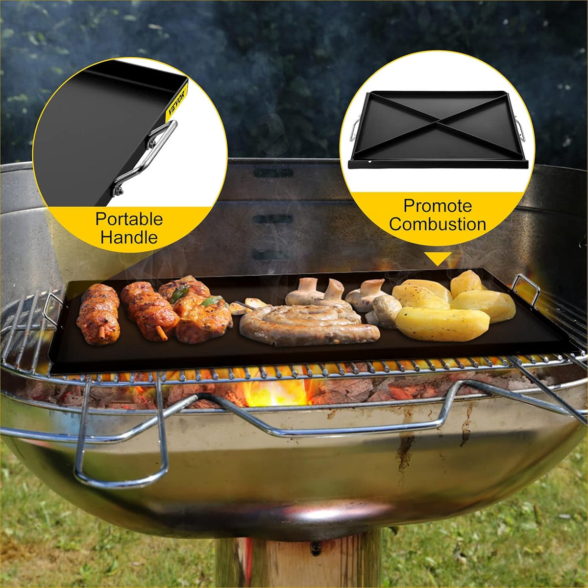 Carbon Steel Griddle, 16 x 37 Flat Top Plate with 2 Handles R5673