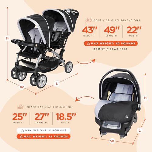Stormy Double Stroller and Infant Car Seat Travel System, 2 Pc Set P3786