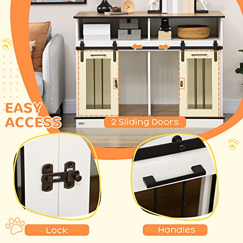 White Dog Crate Furniture with Shelves, Sliding Doors, 47" x 23.5" x 35" Q327129