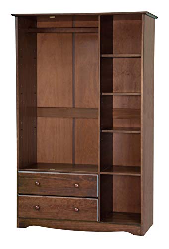 100% Solid Wood Armoire Wardrobe Closet, Java, 4 Shelves, 1 Clothing Rod, 2 Drawers, 1 Lock F5871