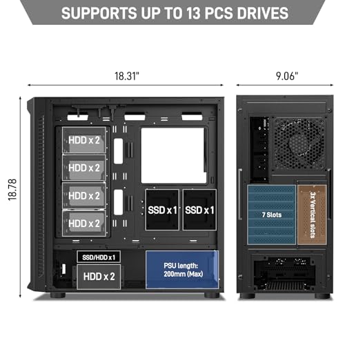 Black Mid Tower Computer Case with 4x120mm Fans U478597