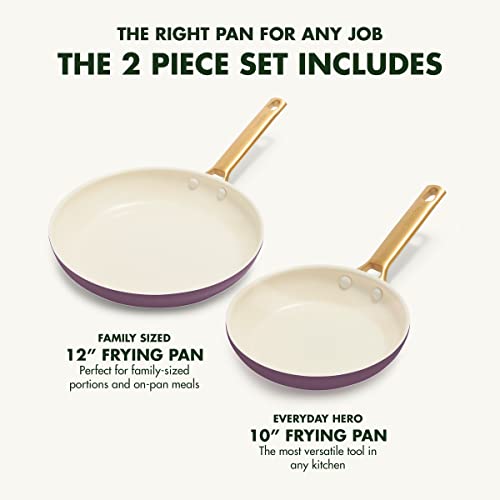 10" and 12" Hard Anodized Ceramic Nonstick Frying Pan Skillet Set, Gold Handle, Sunrise Yellow G255832