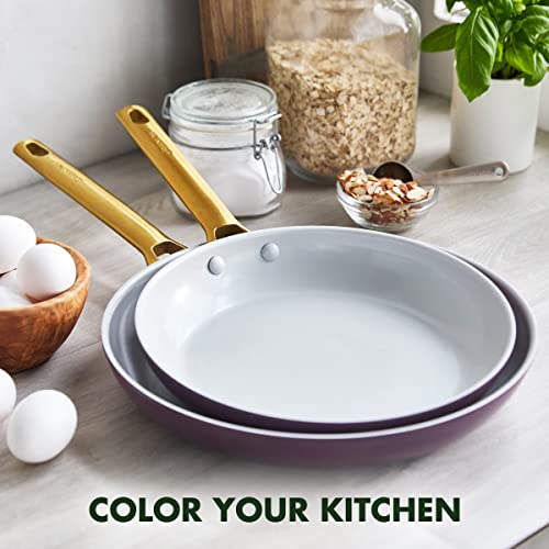 10" and 12" Hard Anodized Ceramic Nonstick Frying Pan Skillet Set, Gold Handle, Sunrise Yellow G255832