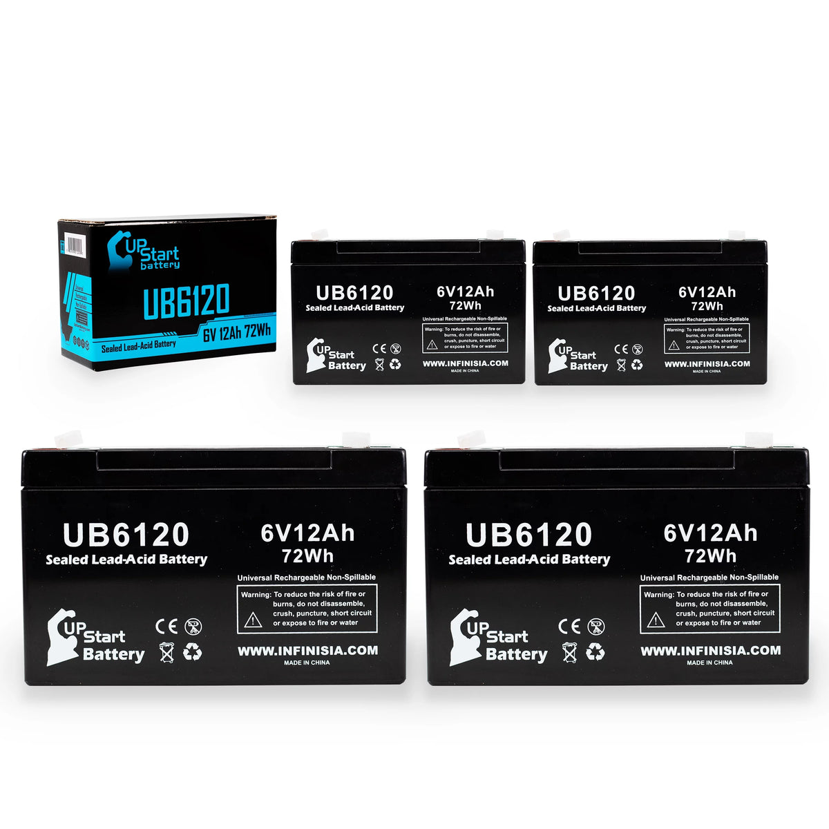 6V 12Ah Sealed Lead Acid Battery 4x Pack with F1 to F2 Terminal Adapters A1329