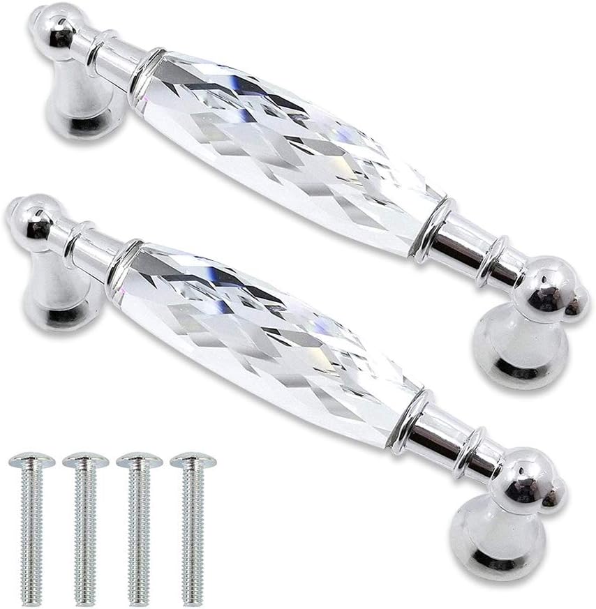 2 Pack 3-3/4 in Center-to-Center Glass Dresser Drawer Handles Chrome Metal Silver F78214
