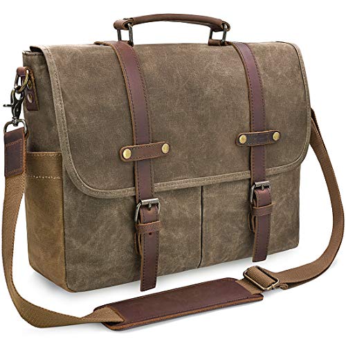 15.6 Inch Waterproof Brown Leather Canvas Messenger Bag G300