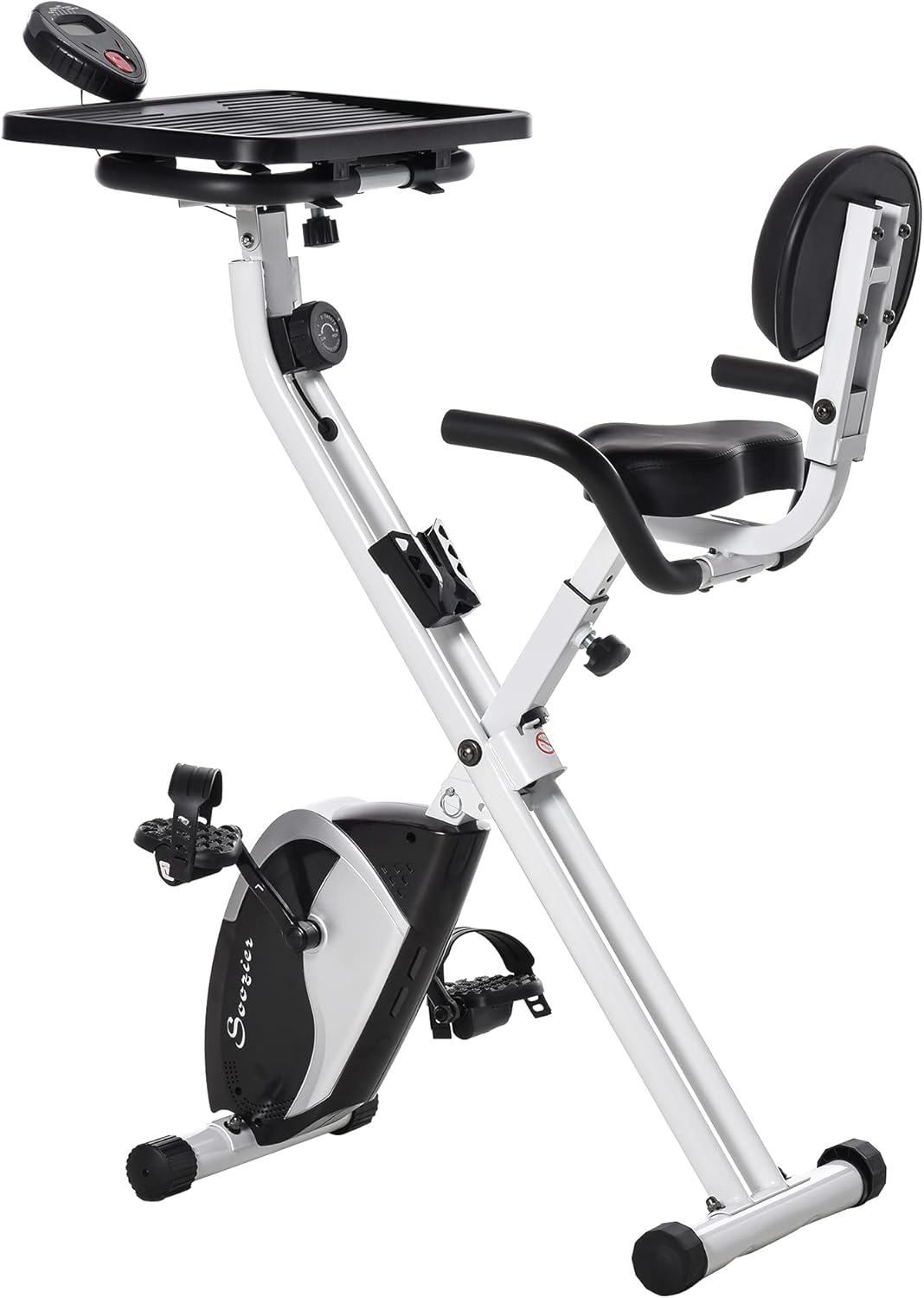 White Stationary Exercise Bike with Adjustable Desktop D8455