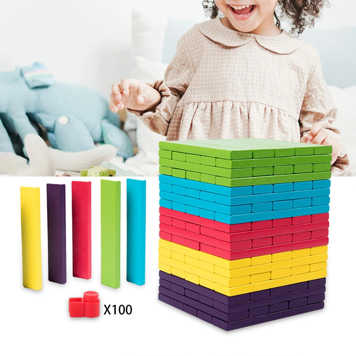 100 Pieces Wooden Blocks Stacking Game Building Kits Board Games F137138