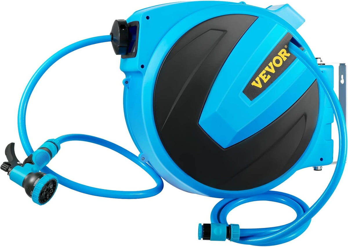 Retractable Hose Reel, 5/8 inch x 50 ft, Wall Mounted Garden Hose Reel, Blue Pack of 2 S349698