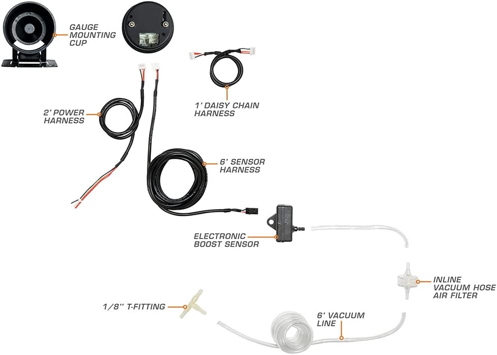 Black Dial Tinted Lens 2-1/16 52mm Boost Vacuum Gauge Kit E6535