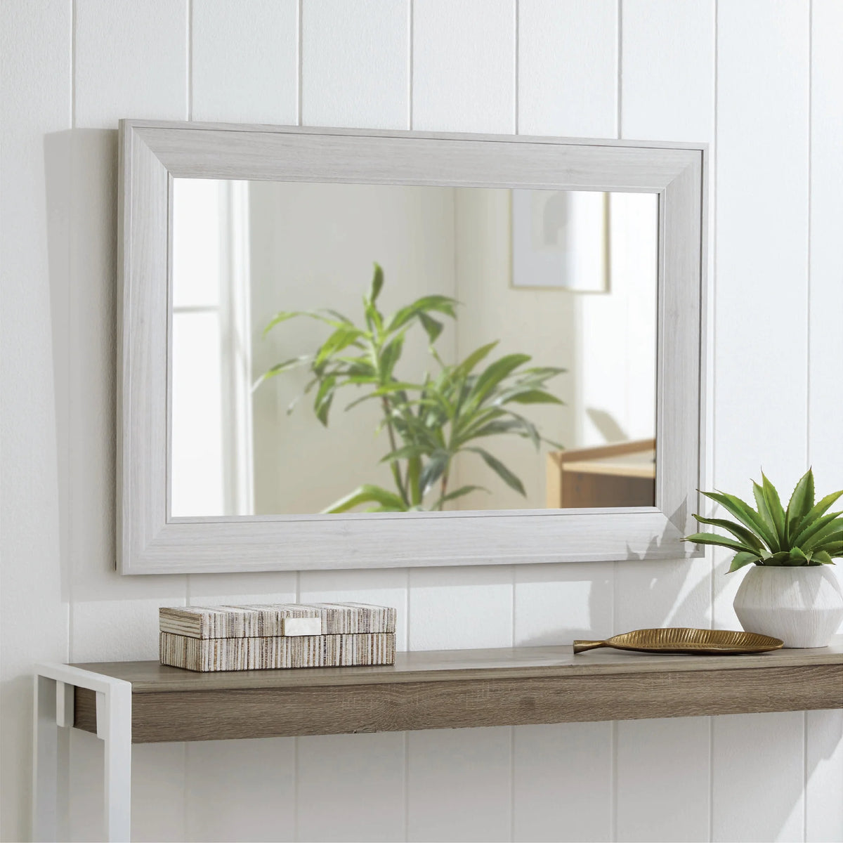 Grey Rectangle MDF Wall Mirror H790989