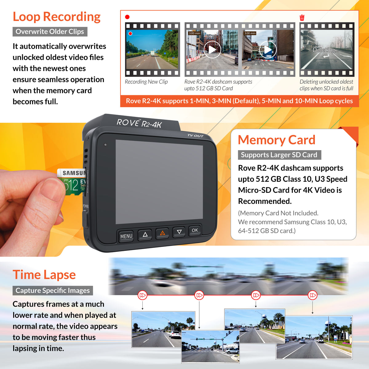 R2-4K Dash Cam with Built-in WiFi GPS, UHD 2160P, 2.4" LCD Display, 150° Wide Angle, WDR, Night Vision L7476