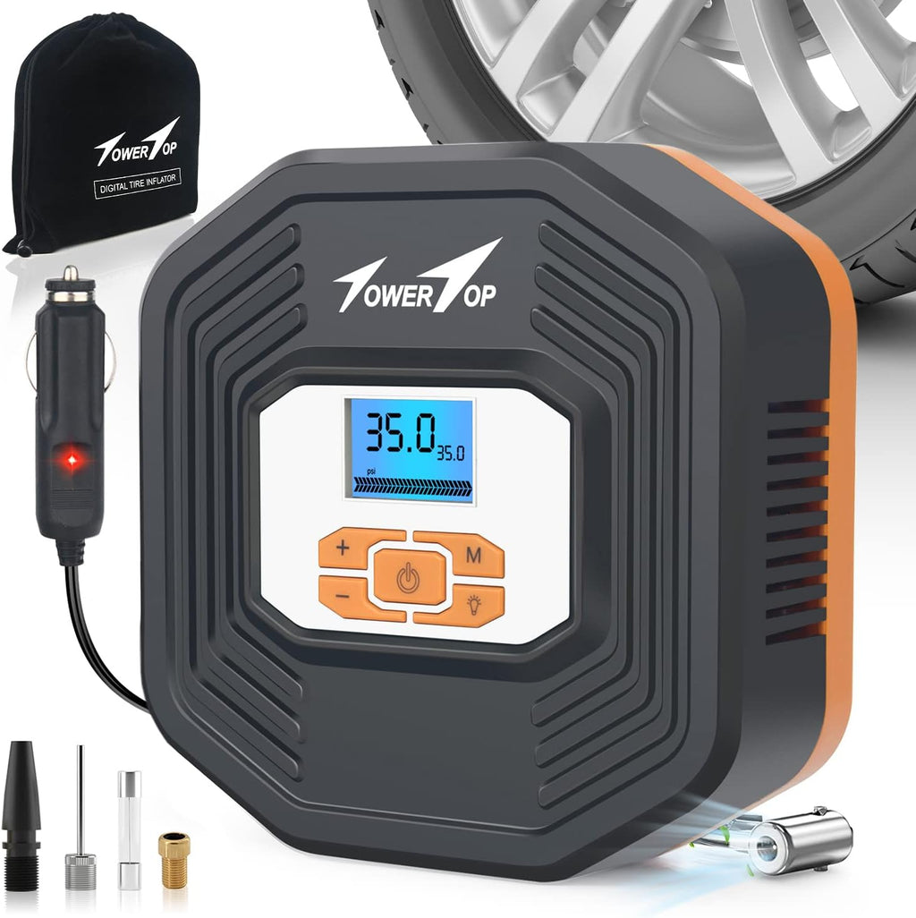Portable 12V DC Air Pump Tire Inflator with Digital Pressure Gauge, LED Emergency Lights, Pack of 2 G1072