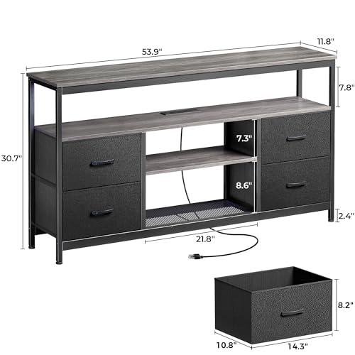 Black 4 Drawer TV Stand Dresser with Power Outlets and LED Lights Q19379