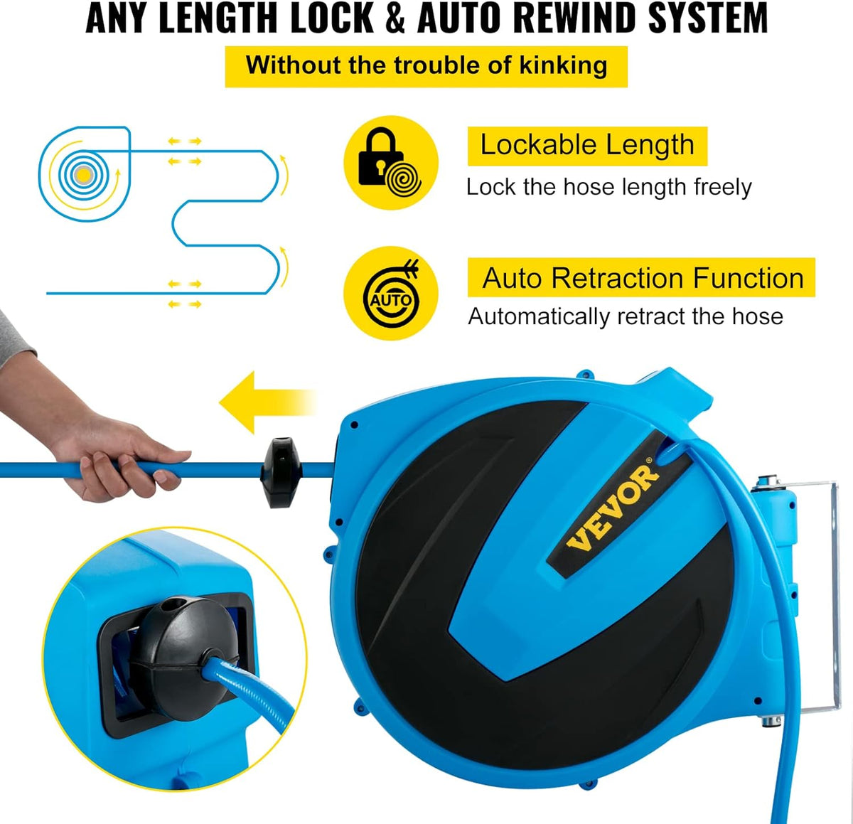 Retractable Hose Reel, 5/8 inch x 50 ft, Wall Mounted Garden Hose Reel, Blue Pack of 2 S349698