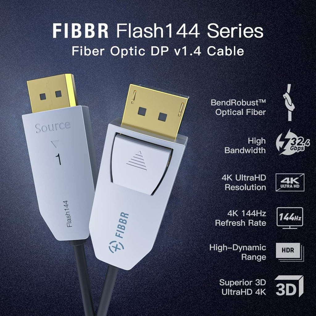 DP Cable 33ft Fiber Optic Displayport 1.4 Q15344
