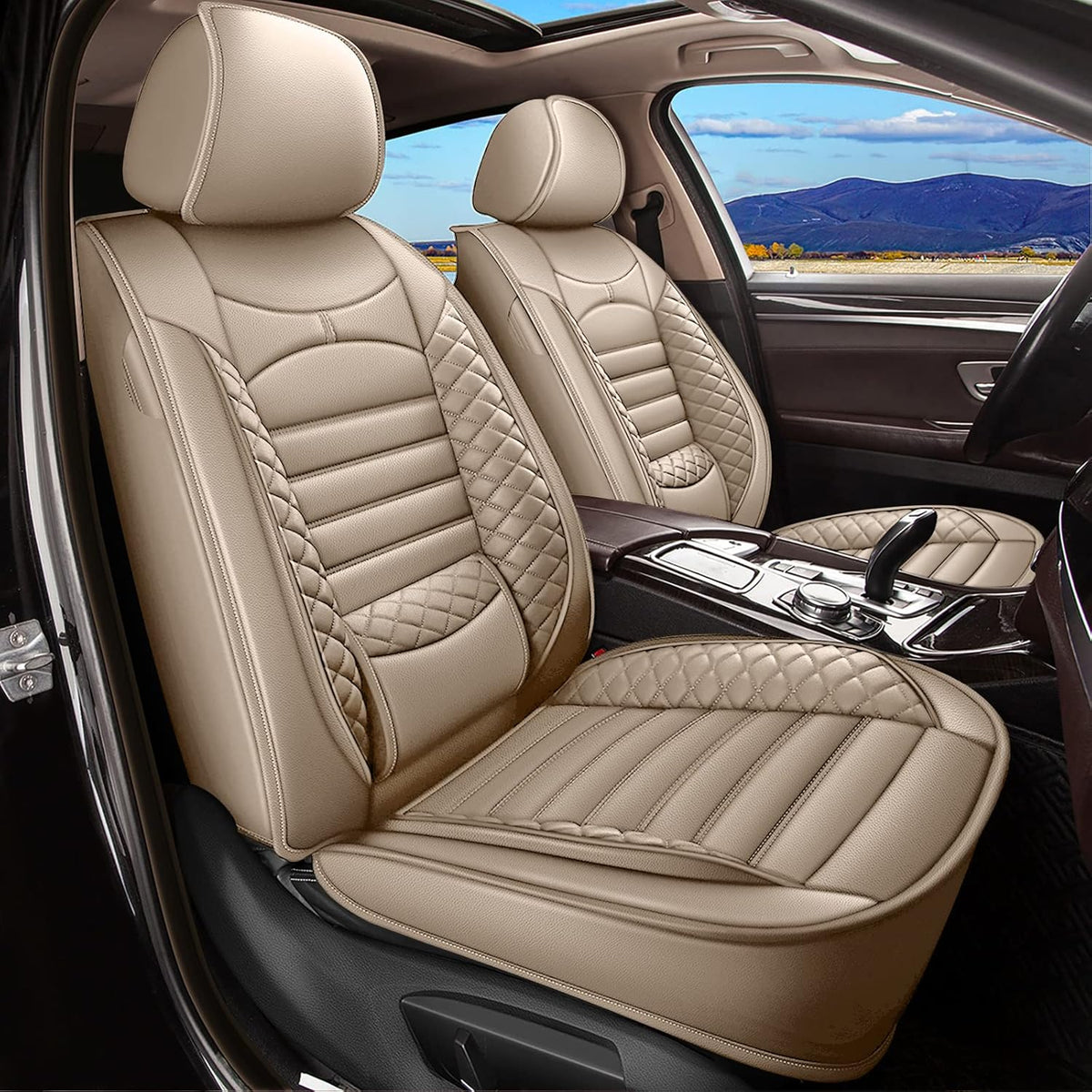 Black Faux Leather Car Seat Covers Full Set 5 Seats Waterproof R859909
