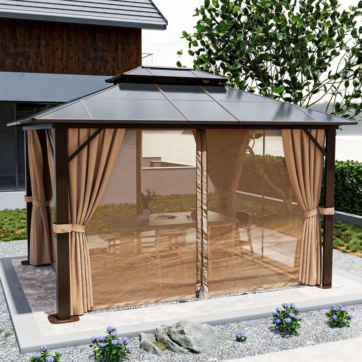 10 ft. x 12 ft. Hardtop Gazebo with Curtain and Netting K647