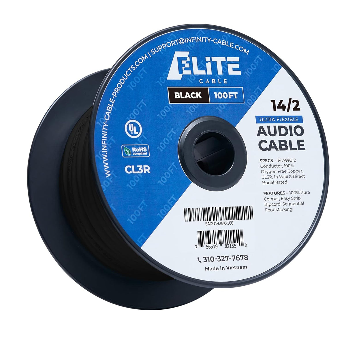 14AWG/2-Conductor 100ft Bulk Speaker Wire Cable, White D627597